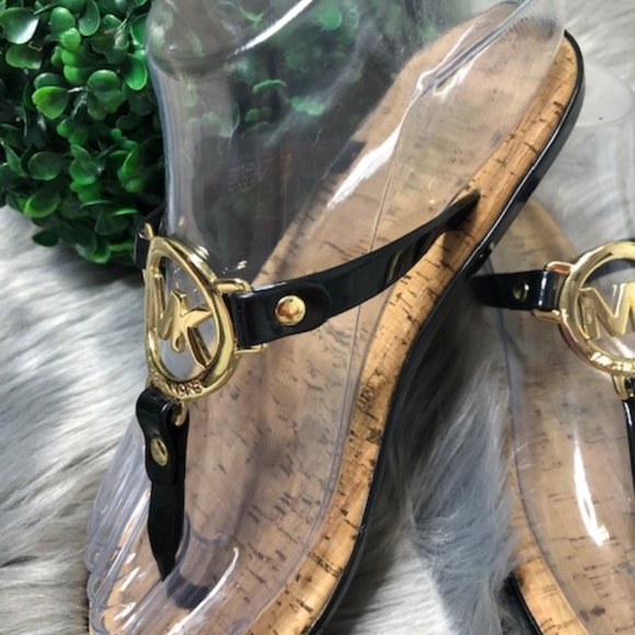 MICHAEL Michael Kors Shoes - MICHAEL KORS Jelly Black Gold Tone Flip Flops